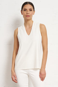 Luxe Stretch Sleeveless V-Neck in Ivory