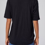 Slub Jersey V-Neck Elbow Sleeve Tee in Black