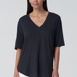 Slub Jersey V-Neck Elbow Sleeve Tee