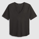 Slub Jersey V-Neck Elbow Sleeve Tee