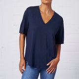 Slub Jersey V-Neck Elbow Sleeve Tee