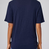 Slub Jersey V-Neck Elbow Sleeve Tee in Navy