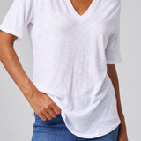 Slub Jersey V-Neck Elbow Sleeve Tee in White