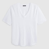 Slub Jersey V-Neck Elbow Sleeve Tee in White