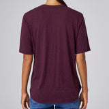 Slub Jersey V-Neck Elbow Sleeve Tee in Aubergine