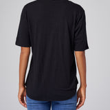 Slub Jersey V-Neck Elbow Sleeve Tee in Black