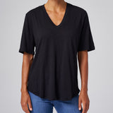 Slub Jersey V-Neck Elbow Sleeve Tee Duo: Black + White