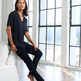 Slub Jersey V-Neck Elbow Sleeve Tee Duo: Black + White
