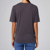 Slub Jersey V-Neck Elbow Sleeve Tee in Carbon