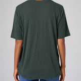 Slub Jersey V-Neck Elbow Sleeve Tee in Evergreen