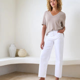 Slub Jersey V-Neck Elbow Sleeve Tee in Sand