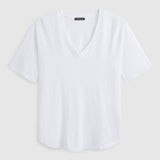 Slub Jersey V-Neck Elbow Sleeve Tee in White