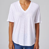 Slub Jersey V-Neck Elbow Sleeve Tee Duo: Black + White