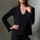 Luxe Stretch Long Sleeve V-Neck in Black