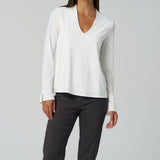 Luxe Stretch Long Sleeve V-Neck in Ivory