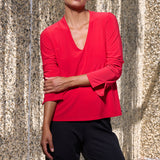 Luxe Stretch Long Sleeve V-Neck in Poppy Red