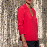 Luxe Stretch Long Sleeve V-Neck in Poppy Red