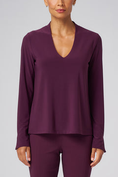 Luxe Stretch Long Sleeve V-Neck in Aubergine