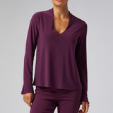 Luxe Stretch Long Sleeve V-Neck in Aubergine