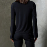 Luxe Stretch Long Sleeve V-Neck in Black