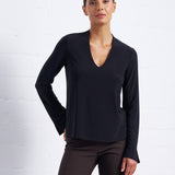 Luxe Stretch Long Sleeve V-Neck in Black