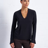Luxe Stretch Long Sleeve V-Neck in Black