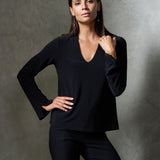 Luxe Stretch Long Sleeve V-Neck in Black