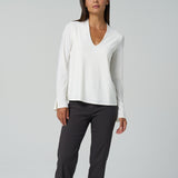 Luxe Stretch Long Sleeve V-Neck in Ivory