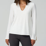 Luxe Stretch Long Sleeve V-Neck in Ivory