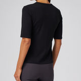 Structured Knit Elbow Sleeve Tee in Black