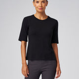 Structured Knit Elbow Sleeve Tee in Black