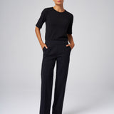 Structured Knit Elbow Sleeve Tee in Black