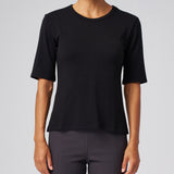 Structured Knit Elbow Sleeve Tee in Black