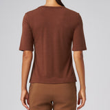 Structured Knit Elbow Sleeve Tee in Chestnut