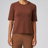 Structured Knit Elbow Sleeve Tee in Chestnut