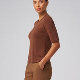 Structured Knit Elbow Sleeve Tee in Chestnut