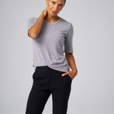 Structured Knit Elbow Sleeve Tee in Heather Grey