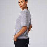 Structured Knit Elbow Sleeve Tee in Heather Grey