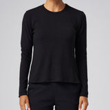 Structured Knit Long Sleeve Tee in Black