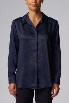Textured Satin Shirt in Navy