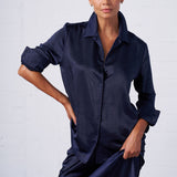 Textured Satin Shirt in Navy