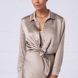 Textured Satin Shirt in Sand