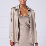 Textured Satin Shirt in Sand