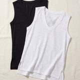 Slub Jersey V-Neck Tank Duo: Black + White