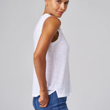 Franne Golde white slub jersey v-neck tank top made of cotton-modal with side slits for versatile styling.