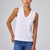 Franne Golde white slub jersey v-neck tank top made of cotton-modal, perfect for layering.